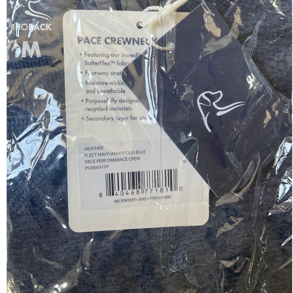 Rhoback Pace Performance Crewneck Fleet Navy Annapolis Blue Medium New With Tags - Picture 5 of 5